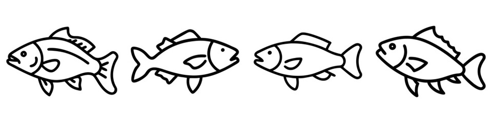 barramundi icon, fish line art, fish vector - simple black line art icon of barramundi perfect for logos, and fish-themed designs.