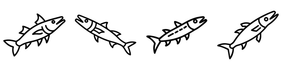 barracuda icon, fish line art, fish vector - simple black line art icon of barracuda perfect for logos, and fish-themed designs.