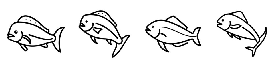 dorado mahi mahi icon, fish line art, fish vector - simple black line art icon of dorado mahi mahi perfect for logos, and fish-themed designs.