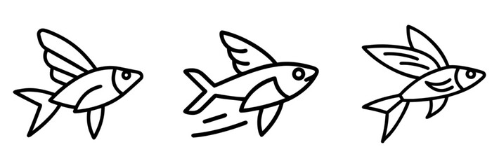 flying fish icon, fish line art, fish vector - simple black line art icon of flying fish perfect for logos, and fish-themed designs.