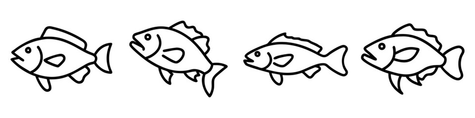 grouper icon, fish line art, fish vector - simple black line art icon of grouper perfect for logos, and fish-themed designs.