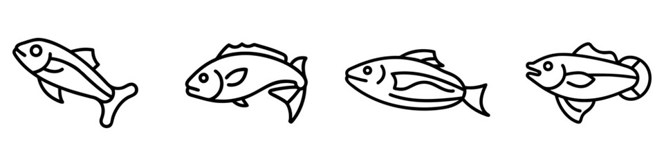 hake icon, fish line art, fish vector - simple black line art icon of hake perfect for logos, and fish-themed designs.