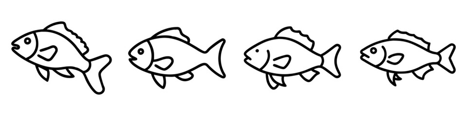 nile perch icon, fish line art, fish vector - simple black line art icon of nile perch perfect for logos, and fish-themed designs.