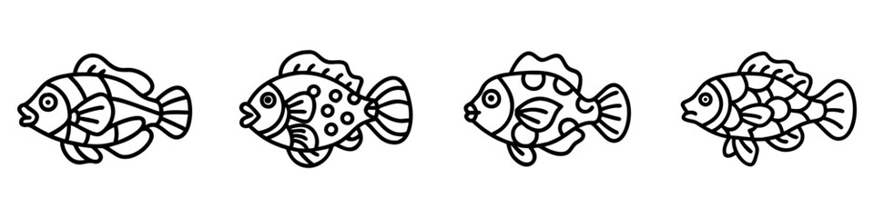 mandarin fish icon, fish line art, fish vector - simple black line art icon of mandarin fish perfect for logos, and fish-themed designs.