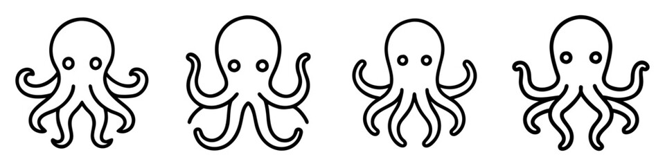 octopus icon, fish line art, fish vector - simple black line art icon of octopus perfect for logos, and fish-themed designs.
