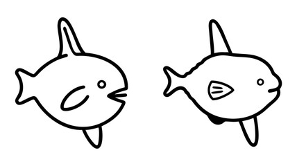 ocean sunfish mola mola icon, fish line art, fish vector - simple black line art icon of ocean sunfish mola mola perfect for logos, and fish-themed designs.