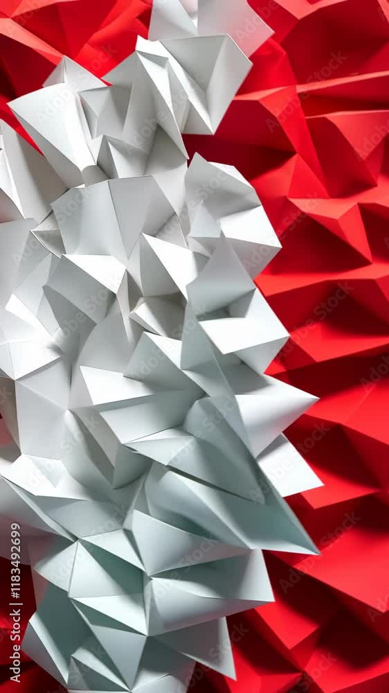 Poster unique origami-style paper arrangement showcasing dynamic shapes and contrasting colors in a modern 