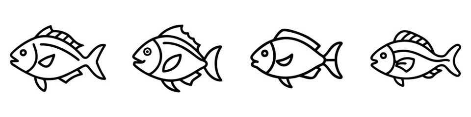 Obraz premium scup porgy icon, fish line art, fish vector - simple black line art icon of scup porgy perfect for logos, and fish-themed designs.