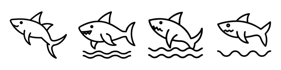 shark icon, fish line art, fish vector - simple black line art icon of shark perfect for logos, and fish-themed designs.