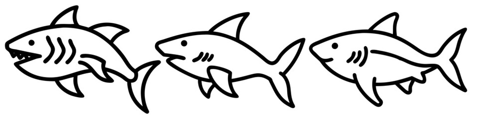 tiger shark icon, fish line art, fish vector - simple black line art icon of tiger shark perfect for logos, and fish-themed designs.