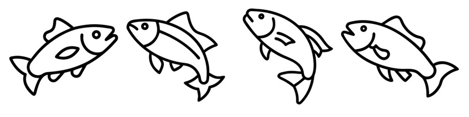trout icon, fish line art, fish vector - simple black line art icon of trout perfect for logos, and fish-themed designs.