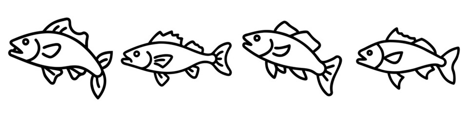 walleye icon, fish line art, fish vector - simple black line art icon of walleye perfect for logos, and fish-themed designs.