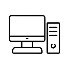desktop computer icon, electronics line art, electronics vector - simple black line art icon of desktop computer perfect for logos, and electronics-themed designs.