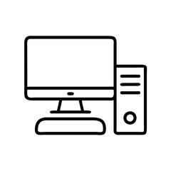 desktop computer icon, electronics line art, electronics vector - simple black line art icon of desktop computer perfect for logos, and electronics-themed designs.