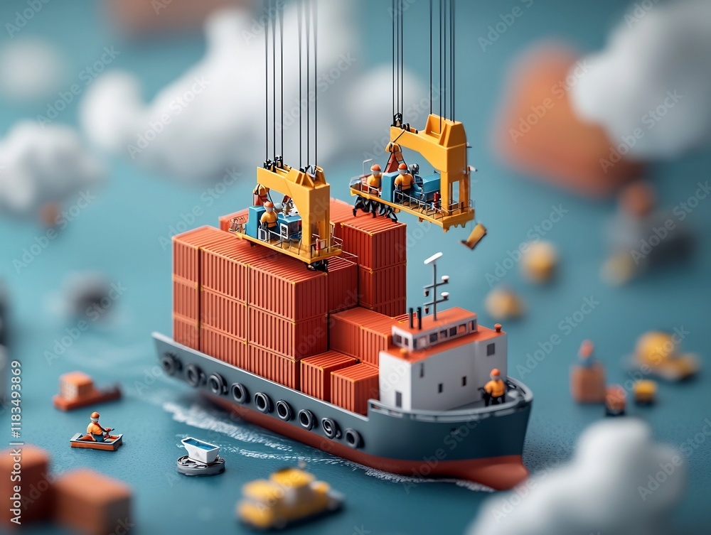 Poster skilled crane operators meticulously orchestrating the loading and unloading process of a colossal c