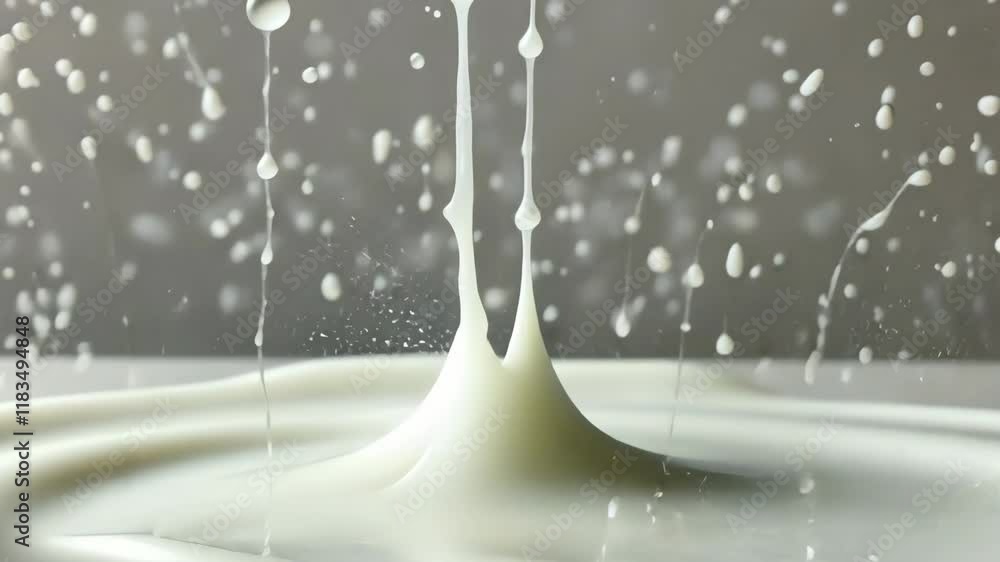 Poster dramatic close up of milk splashing, showcasing dynamic motion and high speed capture of droplets in