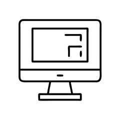 monitor screen icon, electronics line art, electronics vector - simple black line art icon of monitor screen perfect for logos, and electronics-themed designs.