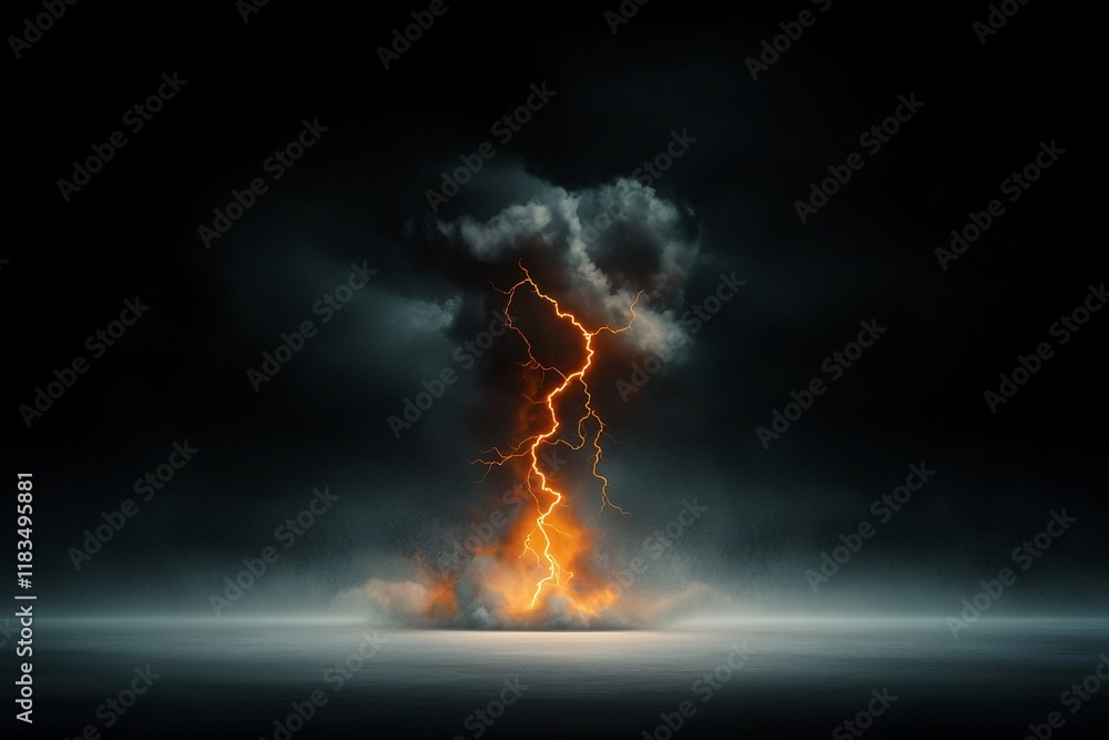 Poster captivating electrical phenomenon with intense branching lightning flashes bursting through an omino