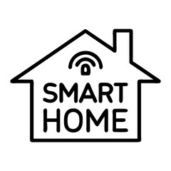 smart home text with icons icon, electronics line art, electronics vector - simple black line art icon of smart home text with icons perfect for logos, and electronics-themed designs.
