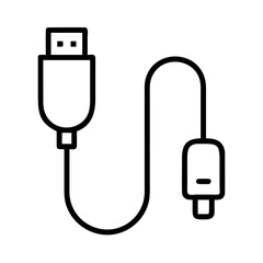 usb cable icon, electronics line art, electronics vector - simple black line art icon of usb cable perfect for logos, and electronics-themed designs.