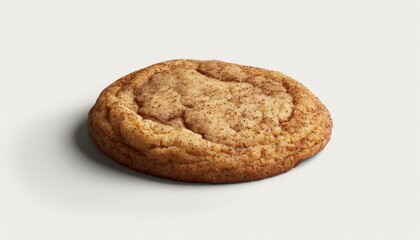 A single, round, cinnamon sugar cookie, with a light brown color and a subtle sheen, isolated against a white background.