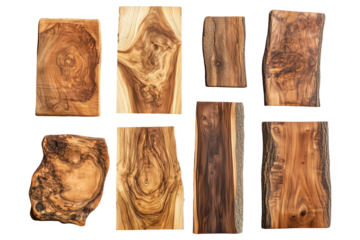 Collection of Natural Wooden Slabs Isolated on Transparent Background