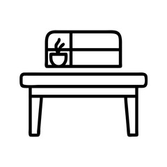 console table icon, furniture line art, furniture vector - simple black line art icon of console table perfect for logos, and furniture-themed designs.