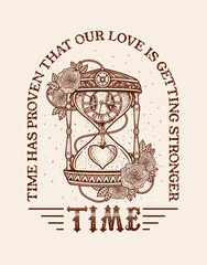 Illustration antique hourglass with meaning about time and love