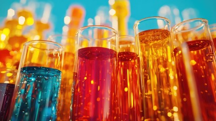 Close-up of Colorful Liquids in Test Tubes in a Science Laboratory