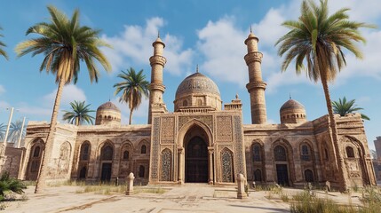 Fototapeta premium Magnificent Mosque in Desert Oasis: Architectural Marvel of the Middle East