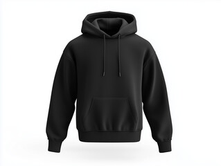 Blank black hoodie template. Hoodie sweatshirt long sleeve with clipping path, hoody for design mockup for print, isolated on white background.