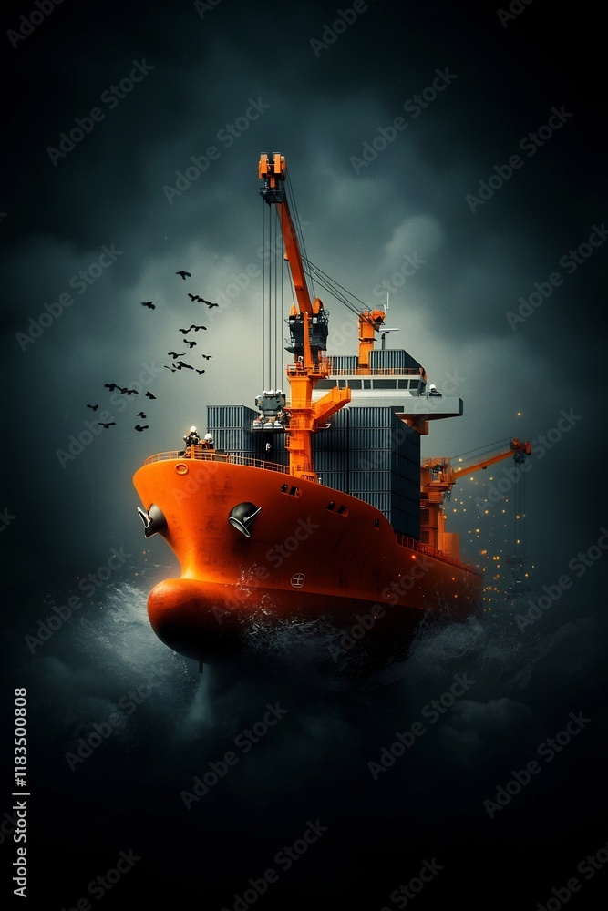 Poster experienced crane operators working in seamless coordination to rapidly load and unload a towering c