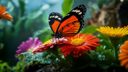 Obraz premium Butterfly Garden with Vibrant Flowers