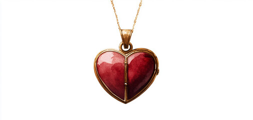 Valentine's day concept Heart-shaped locket pendant with a golden chain.