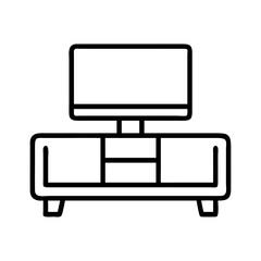 tv stand icon, furniture line art, furniture vector - simple black line art icon of tv stand perfect for logos, and furniture-themed designs.