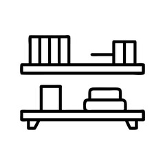 wall shelf icon, furniture line art, furniture vector - simple black line art icon of wall shelf perfect for logos, and furniture-themed designs.