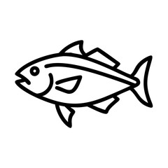 amberjack icon, fish line art, fish vector - simple black line art icon of amberjack perfect for logos, and fish-themed designs.