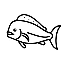 dorado mahi mahi icon, fish line art, fish vector - simple black line art icon of dorado mahi mahi perfect for logos, and fish-themed designs.