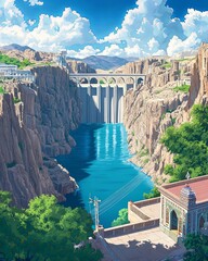 Wadi dayqah Oman Travel Poster Flat Illustration Print Decor Gift Canvas Wall Art Gift