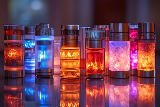 A collection of colorful illuminated vape mods