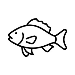 nile perch icon, fish line art, fish vector - simple black line art icon of nile perch perfect for logos, and fish-themed designs.