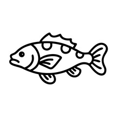 peacock bass icon, fish line art, fish vector - simple black line art icon of peacock bass perfect for logos, and fish-themed designs.