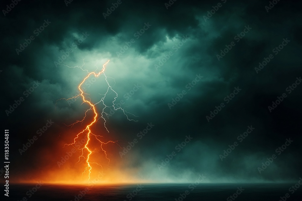 Poster intense electrical phenomenon featuring captivating branching lightning flashes bursting through an 
