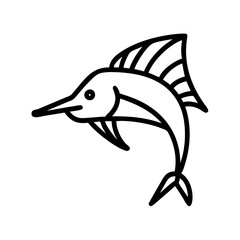 sailfish icon, fish line art, fish vector - simple black line art icon of sailfish perfect for logos, and fish-themed designs.