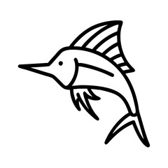 sailfish icon, fish line art, fish vector - simple black line art icon of sailfish perfect for logos, and fish-themed designs.
