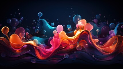 Abstract Colorful Liquid Waves Digital Art: Vibrant Swirls and Bubbles in a Dark Background