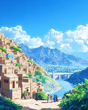 Dhamar Yemen Travel Poster Flat Illustration Print Decor Gift Canvas Wall Art Gift