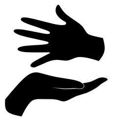 set of hand silhouettes isolated on white, Human hand gestures, collection of black hands, flat, silhouette hands pose collection, Vector illustration.