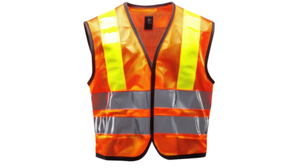 Orange Safety Vest Jacket Isolated on transparent background.