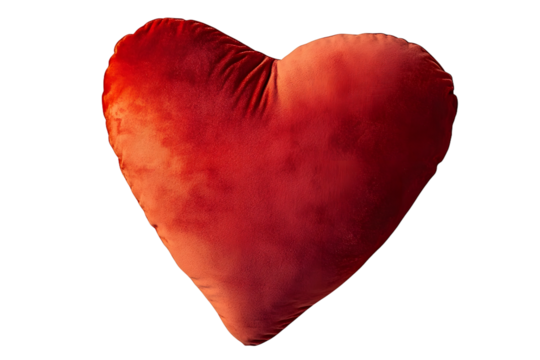 Red heart shaped pillow isolated on transparent background